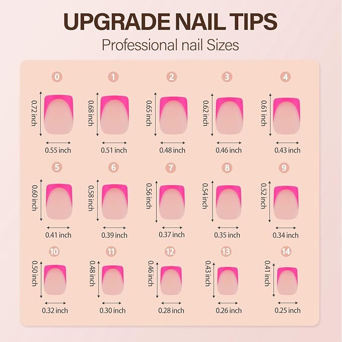 300Pcs French Gel Nail Tips, Vansiho Short Square Nail Tips, Pink Pre-French Tips Press on Nails, Acrylic Fake Nails for Nail Art DIY 15 Sizes