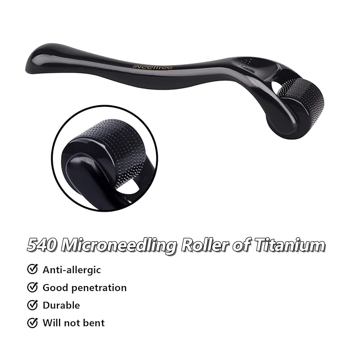 Derma Roller Titanium, Microneedling Roller with 540 Needles, Beard Roller, Micro Needle Roller for Men and Women Home Use - Glossy Black