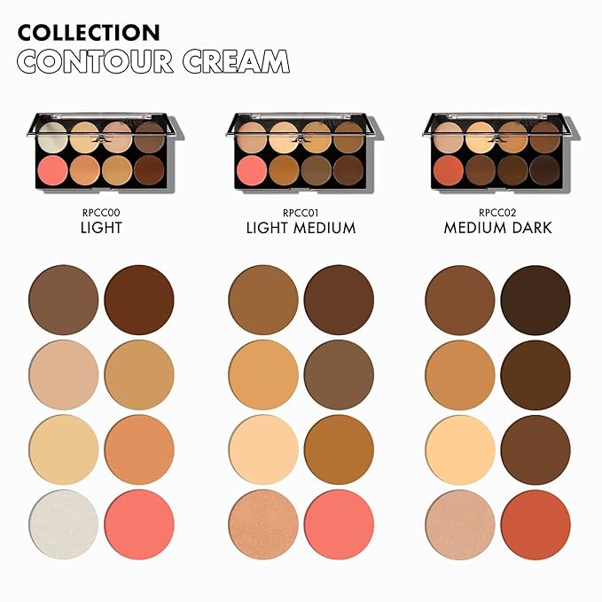 Ruby Kisses Flawless Finish with 3D Contour Cream Makeup Palette – Lightweight, Multi-Palette, Contouring Foundation, Creamy, Sculpt &Highlighting, Define Cheekbones (Light)