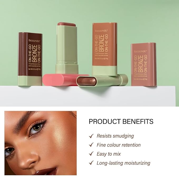 Cream Contour Stick,Multi-Use On The Go Bronzer Stick,Long-lasting Highlight Stick,Glow Bronzer Stick for Face,Lightweight and Blendable Contour Stick for Women (04# Beach Glow)