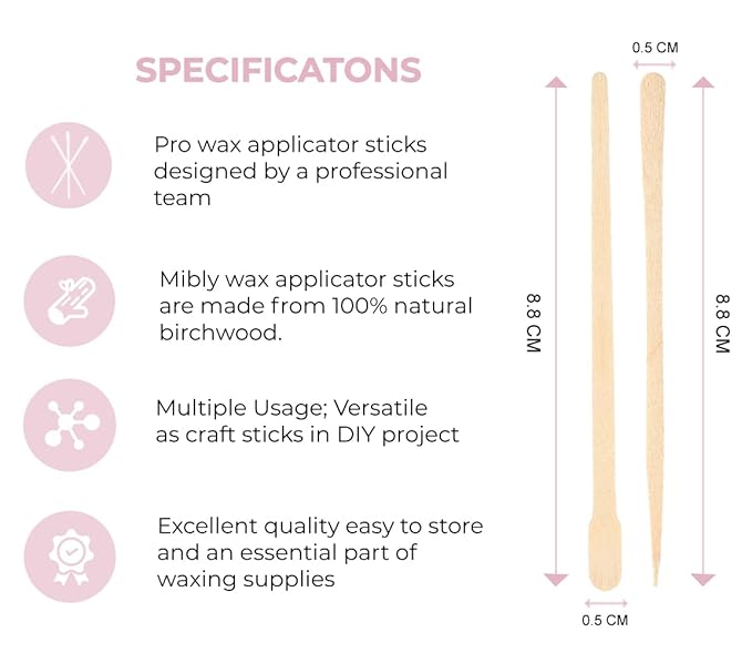 Mibly 1000 Pcs Wooden Wax Sticks - Eyebrow, Lip, Nose Small Waxing Applicator Sticks for Hair Removal and Smooth Skin - Spa and Home Usage