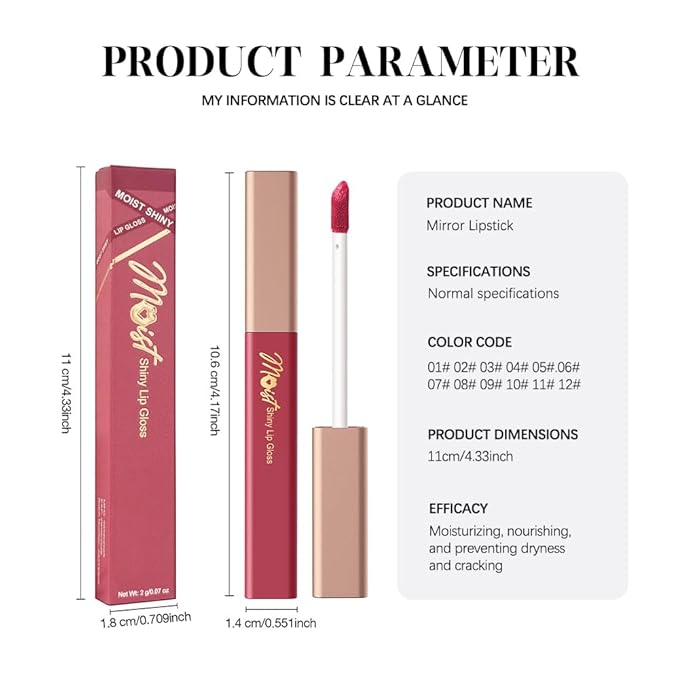 12 Colors Lip Gloss Set, High-Shine Waterproof Collection, Long Lasting Moisturizing Formula with Mirror Finish, Adult (10#, 1 Count (Pack of 1))