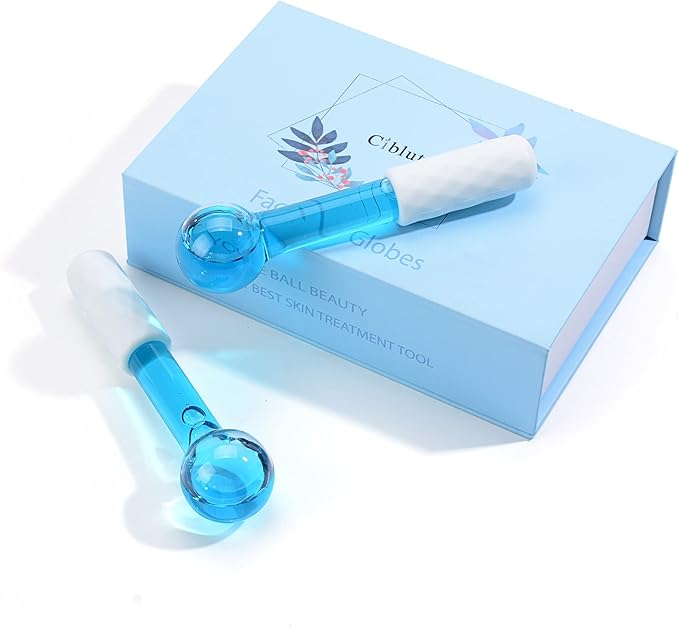 ICE GLOBES SMALL BALLS for Eyes, 2 PCS Blue Facial Globes for Massage Tool, Facial Roller Cold Skin Massagers, Tighten Skin, Reduce Puffiness and Dark Circles, Enhance Circulation