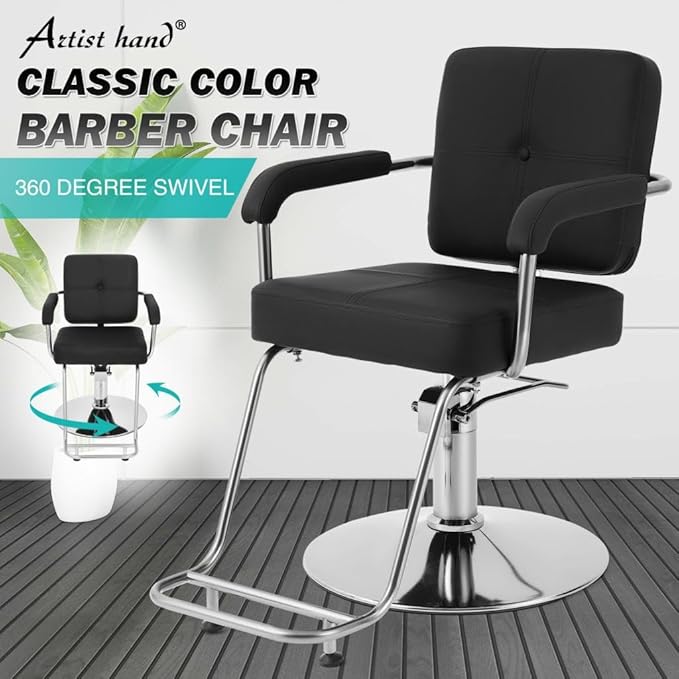 Artist hand Salon Chair for Hair Stylist, Hydraulic Barber Chair 360 Degree Swivel with Footrest, Hair Cutting Chair, Beauty Salon Equipment for Salon Barbershop Home, Max Load 330 LBS, Black