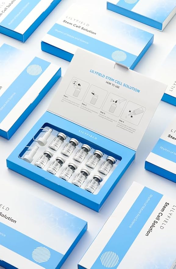 LILYFIELD Stem Cell Solution 50ml (5ml x 10 Ampoules) – Hydrating Hyaluronic Acid Serum with Stem Cells, Peptides & Vitamin C | Korean Skincare for Moisturized, Smoother-Looking Skin, All Skin Types