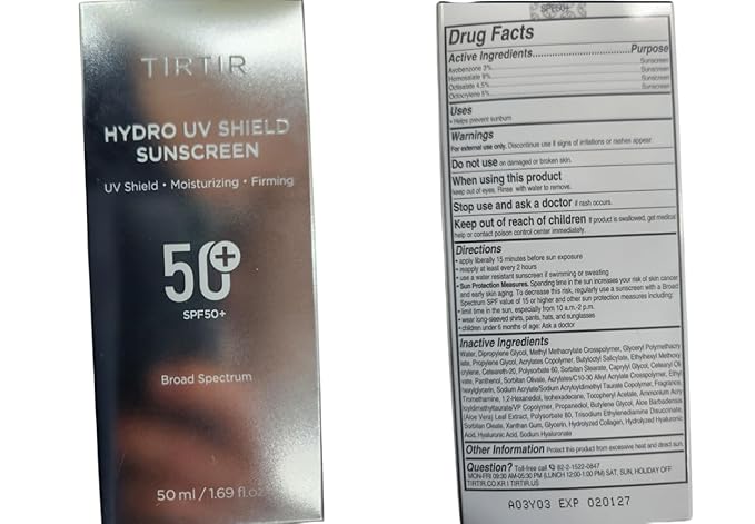 TIRTIR Hydro UV Shield Sunscreen | SPF 50+ Broad Spectrum UVA UVB Korean No White Cast Face Sunblock, 1.69 Fl Oz