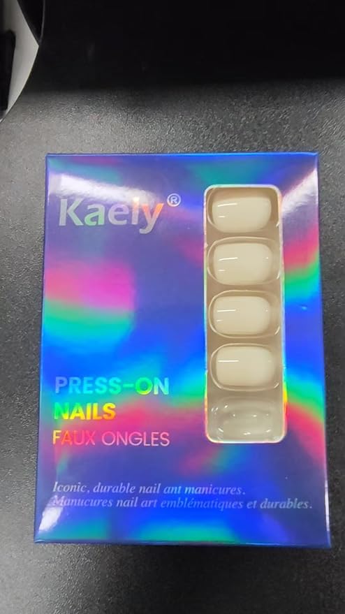 evpct Acrylic Beige Glossy Press on Nails Short Square, Glossy Beige Fake Nails Reusable False Nail Stick Glue on Press ons for Women Gifts, Perfectly Fit Durable False Nail Kit with Gel Glue 30Pcs