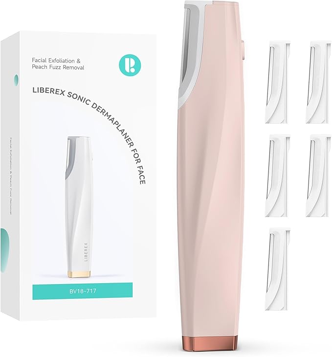 Sonic Dermaplaning Tool for Face - Rechargeable Dermaplane Razor with 6 Refill Dermablades, Facial Hair & Peach Fuzz Remover for Women (Pink)