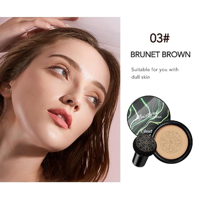 Mushroom Head Air Cushion CC Cream Foundation, Moisturizing Concealer BB Cream Nude Long Lasting Matte CC Cream Makeup Liquid Foundation (1pcs Brunet Brown)