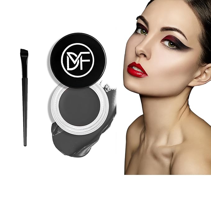 Eyeliner Gel Set,Long Lasting Waterproof High-Intensity Pigments Smudge-Proof Eye liner Makeup With 5.51 IN Long Eyeliner Brush Water-Resistant Creamy Gel 5G-Dark Grey