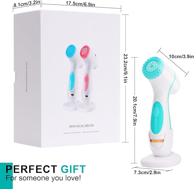 Facial Cleansing Brush, 3 in 1 Electric Face Scrubber with 3 Brush Heads for Women/Men, Waterproof Rechargeable Face Cleansing Brush for Dry Oily Sensitive Skin (Blue)