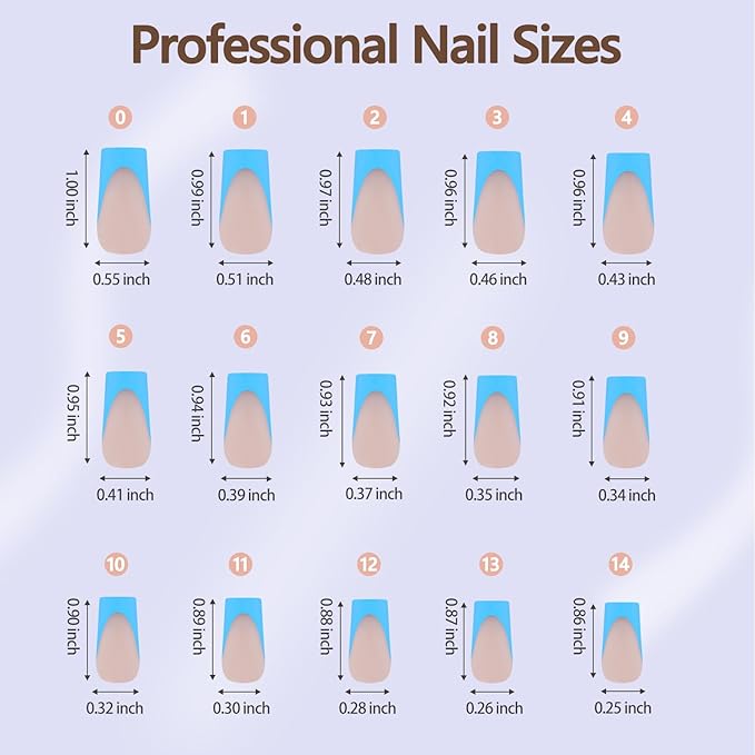 Misssix French Gel Nail Tips, 150Pcs Blue French Tip Press on Nails Long Square, No Need to File Tips Pre-lasting, Fake Nails for Nail Art DIY 15 Sizes