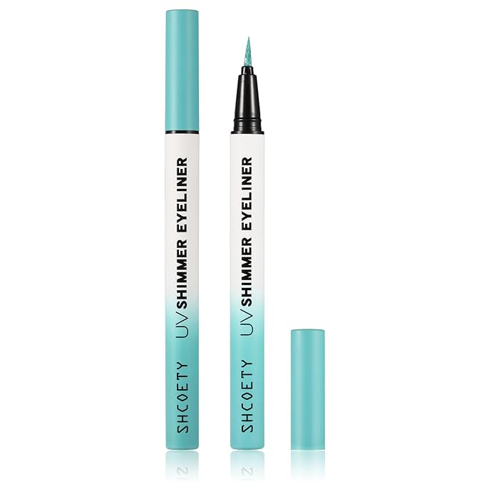 Metallic Neon Liquid Eyeliner, Glitter Neon Colored Eyeliners Pen, High Pigmented, Waterproof Smudge-Proof and Long-Lasting Metallic Eye Makeup for Halloween Christmas,Shimmer Turquoise