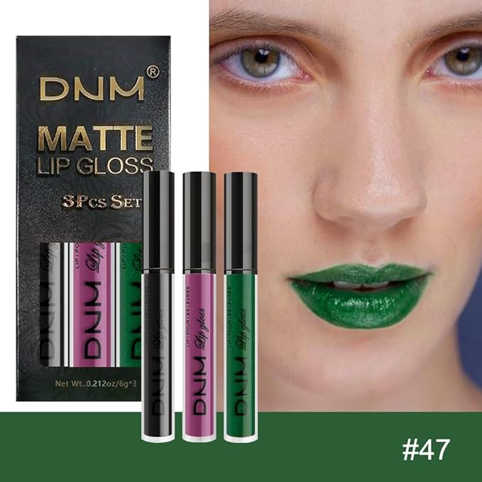 evpct 3Pcs Dark Black Grape Plum purple Emerald Green Matte Liquid Lipstick Lip Stain Sets for Women Matte+Lipstick Long Lasting 24 hr Hours Magic Lipstick 24 Hours original Waterproof 18#
