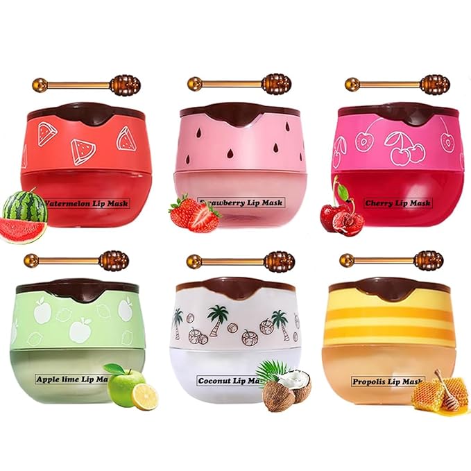 Honey+Strawberry+Apple Lime+Watermelon +Coconut+Cherry Lip Balm Lip Mask, Moisturizing Lip Sleeping Mask (6 Flavors)