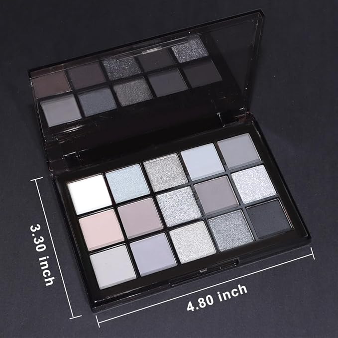15 Colors Black Gray Silver Matte Shimmer Eyeshadow Palette for Eye Makeup,High Pigmented Brown White Eye Shadow Primers Powder Palet de sombras de ojos