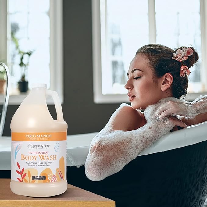 Ginger Lily Farms Botanicals Nourishing Body Wash, Coco Mango, 100% Vegan & Cruelty-Free, Coconut Mango Scent, 1 Gallon Refill 128 Ounce (Pack of 4)