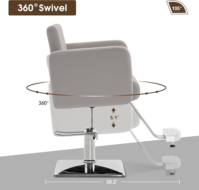 BarberPub Classic Styling Salon Chair for Hair Stylist, with Hydraulic Pump Shampoo Chair Beauty Barber Salon Spa Equipment 3805 (Grey)