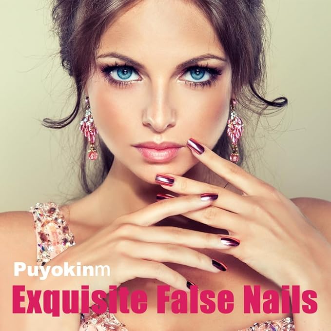 Summer Press on Nails Long Square Fake Nails Plame Tree False Nails with Design Cute Flower Glossy Glue on Nails French Tip Stick on Nails for Women Nail Art Decoration 24 Pcs