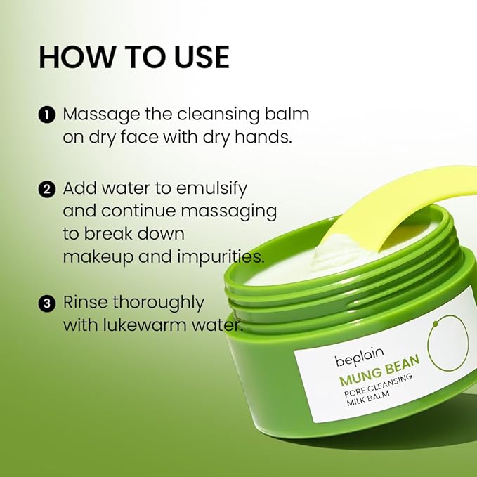 beplain Mung Bean Pore Cleansing Milk Balm (3.38 fl.oz/100ml) | Fragrance-Free | Korean Makeup Remover for Sensitive Skin | Non-Greasy Sorbet Texture with Ceramides | All-in-One Facial Cleanser