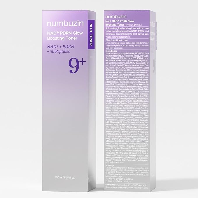 numbuzin No.9 Toner | NAD+ PDRN Glow Boosting Toner | Korean Skincare for Glowing, Firming, Wrinkles, Fine Lines | Salmon PDRN, Peptides | Essence for Aging, Dull Skin | 5.07 fl. Oz