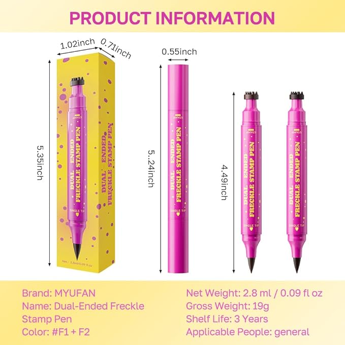 2PCS Freckle Stamp with Eyeliner Pen,Natural Lifelike Freckle Makeup Pen Magic Freckle Color,Waterproof Longlasting Fake Freckles Stain Marker Pencil Face Decoration for Sunkissed Makeup,Vegan