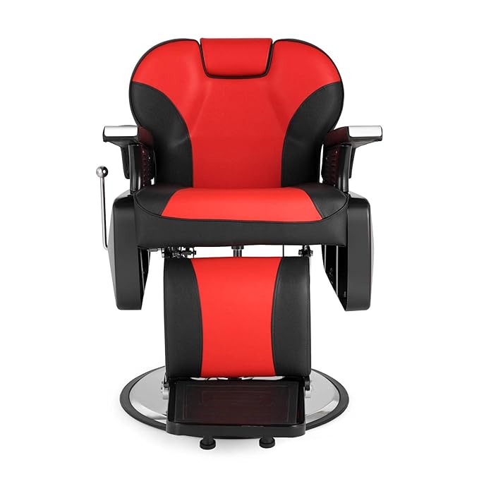 OmySalon All Purpose Hydraulic Barber Chair Heavy Duty, Recline Salon Chair for Hair Stylist Tattoo, Beauty Styling Shampoo Equipment Red & Black