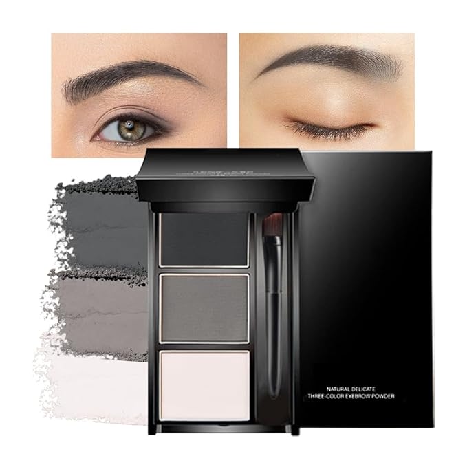 Eye Brow Powder for Women, Taupe Eyebrow Powder Kit with Brush, Long-Lasting 3 Colors Brow Palette, Filler for Full, Defined Natural Brows Shaping (01)