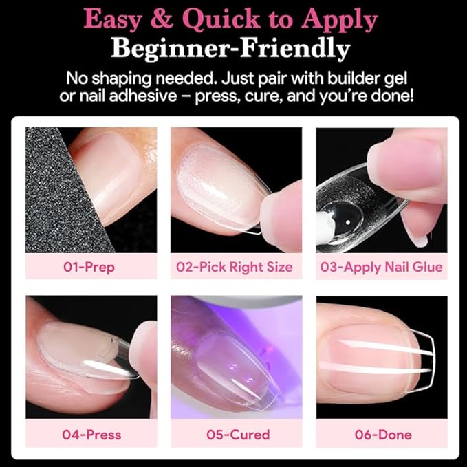 Extra Short Coffin False Nail Tips, 15 Sizes 510 PCS Clear Soft Press On Fake Nail Pre-shaped Half Matte Full Cover Gel Nail Tips Extensions Thick Long Lasting for DIY Beginners & Salon Manicure