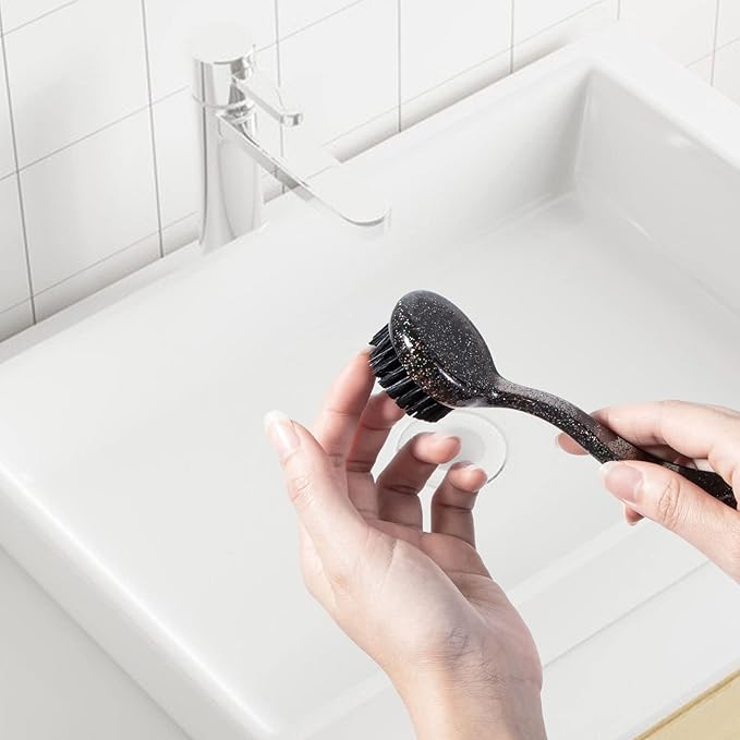 3 Pcs Large Handheld Face Scrubber, Beomeen Facial Cleansing Brush Charcoal Black Bristles Face Exfoliator Cleaner Soft Brush with Lid for Gentle Deep Cleansing and Exfoliating (Black-Glitter)