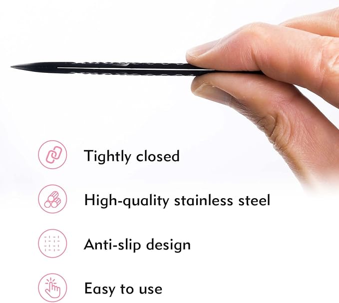 VEYES INC Lash Tweezers for Eyelash Extensions,Fiber Tip Tweezers Kit for Individual Classic and Volume Lash,3PCS Stainless Steel Lash Tweezers-Black