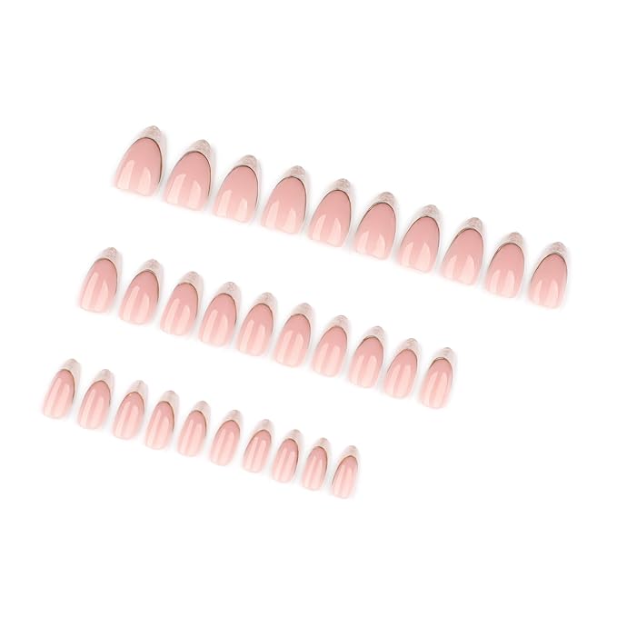 Gold Line Grey French Tip Press On Nails Almond Short, French Tips Designer Reusable Acrylic Nails Press Ons, Fake Nails With Glue On, Daily Wear Floral False Nails For Women