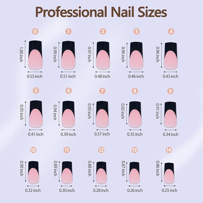 Misssix Black French Gel Nail Tips, 240Pcs French Tip Press on Nails Long Square, No Need to File 3 in 1 Tips Pre-lasting, Fake Nails for Nail Art DIY 15 Sizes