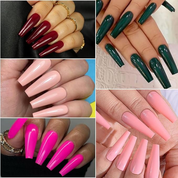 Long Coffin Press on Nails Solid Color Fake Nails Full Cover False Nails Glossy Acrylic Glue on Nails Reusable Artificial Nail Stick on Nail for Women Manicure 12Color - 576Pcs