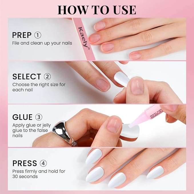 evpct Press on Nails Almond Short, White Glitter Shimmer Shiny Short Almond Fake Nails for Women Gift, Soft Gel Press Glue On Nails with Nail Glue, 30Pcs Reusable Acrylic Fake Nail Manicure Kit Set