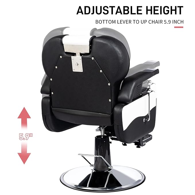 OmySalon All Purpose Hydraulic Barber Chair Recline 360 Degree Swivel Height Adjustable Heavy Duty Hairdresser Chair Beauty Salon Spa Tattoo Styling Barbershop Equipment Black & White