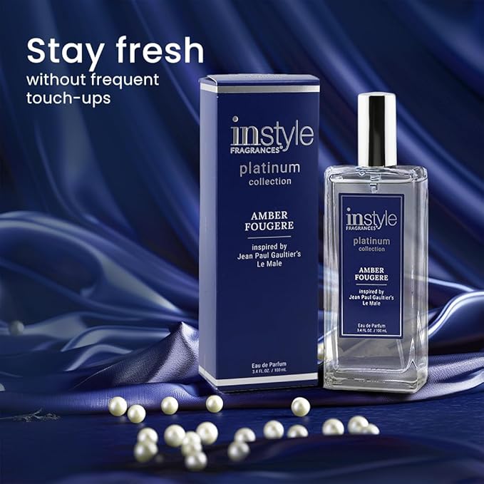 InStyle Fragrances, Platinum Collection, Amber Fougere, Inspired by Jean Paul Gaultier’s Le Male, Men’s Eau de Parfum, CLEAN, Vegan, Paraben-Free, Never Tested on Animals, 3.4 Fluid Ounces