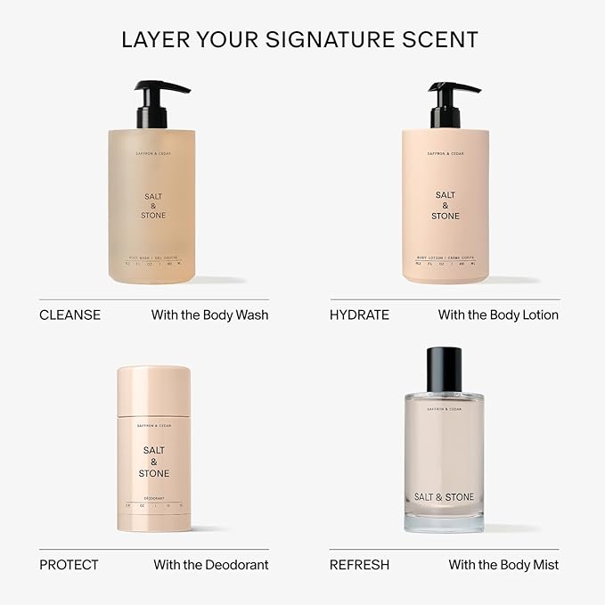 Salt & Stone Body Mist, Saffron & Cedar Scent, Skincare Infused Hair & Body Spray for Women and Men, Hydrating Fragrance with Glycerin and Red Algae, Vegan, Cruelty Free, 3.4 fl oz
