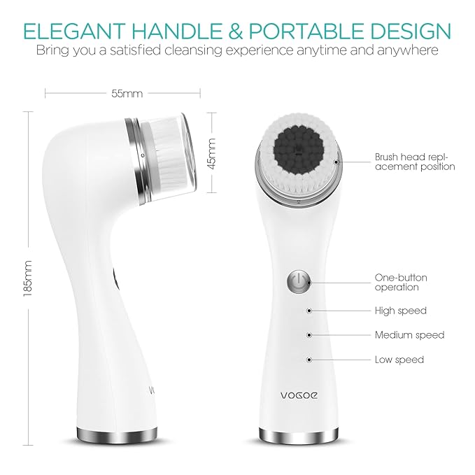 Facial Cleansing Brush Rechargeable, Spin Face Wash Brush IPX7 Waterproof Electric Face Scrubber Exfoliator, 3 Speeds & 5 Brushes for Cleansing and Exfoliating, White