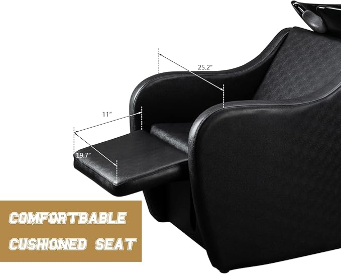 OmySalon Backwash Shampoo Unit for Salon, Hair Washing Station with Ceramic Bowl Adjustable Footrest, Chair Sink Barber Shop Beauty Equipment