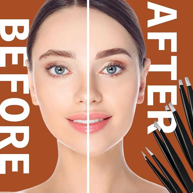 NARZ 4Pcs Professional Tweezers for Women Facial Hair Stainless Steel Precision Tweezers for Ingrown Hair Eyebrow Tweezer for Men & Women (Black Set)