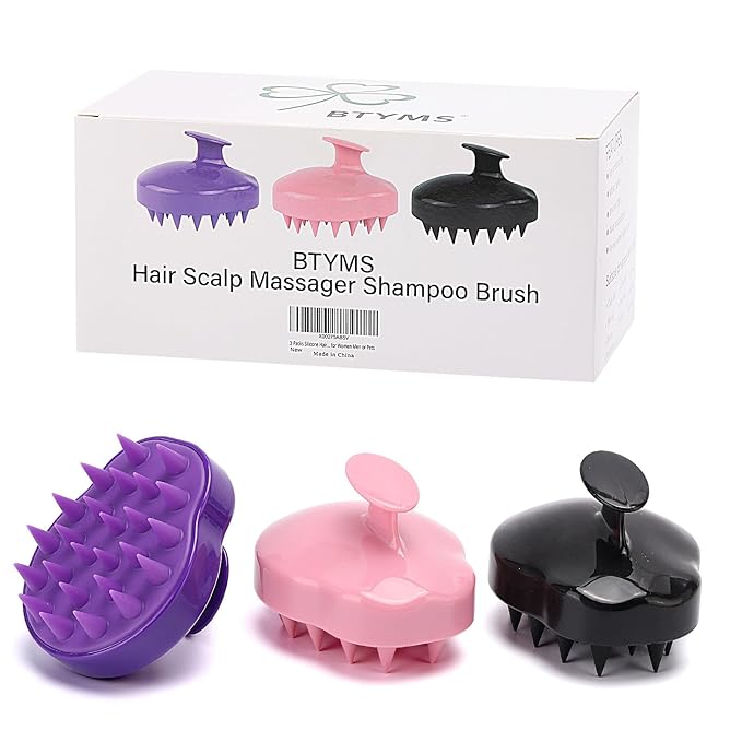 BTYMS 3 Pcs Silicone Scalp Scrubber Shampoo Brush Scalp Massager & Exfoliating Brush for Dandruff Removal, Hair Growth-Multi-Color