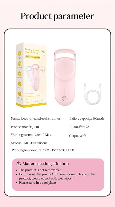 Heated Eyelash Curler - 6S Fast Safe Heating 24hrs Long Lasting Lash Lift to Style Natural EyelashesElectric Eyelash Curler with Heat Sensitive Silicone Pad, Type-C Rechargeable Mini Lash Curler