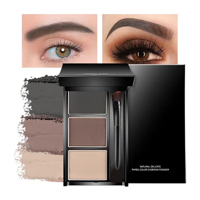 Eye Brow Powder for Women, Taupe Eyebrow Powder Kit with Brush, Long-Lasting 3 Colors Brow Palette, Filler for Full, Defined Natural Brows Shaping (03)