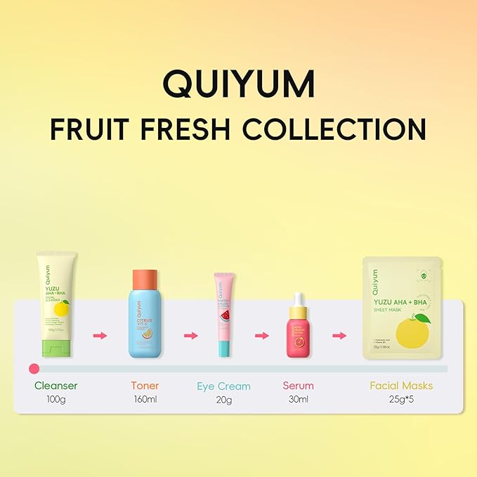 Skin Care Set for Oily/Combination Ance Skin, 5PCS Natural Fruit Skincare Kit with Salicylic Acid, Vit-C & Peptide, Birthday Gifts for Women | Oil Control | Brightening | Anti-Acne | Gift Sets