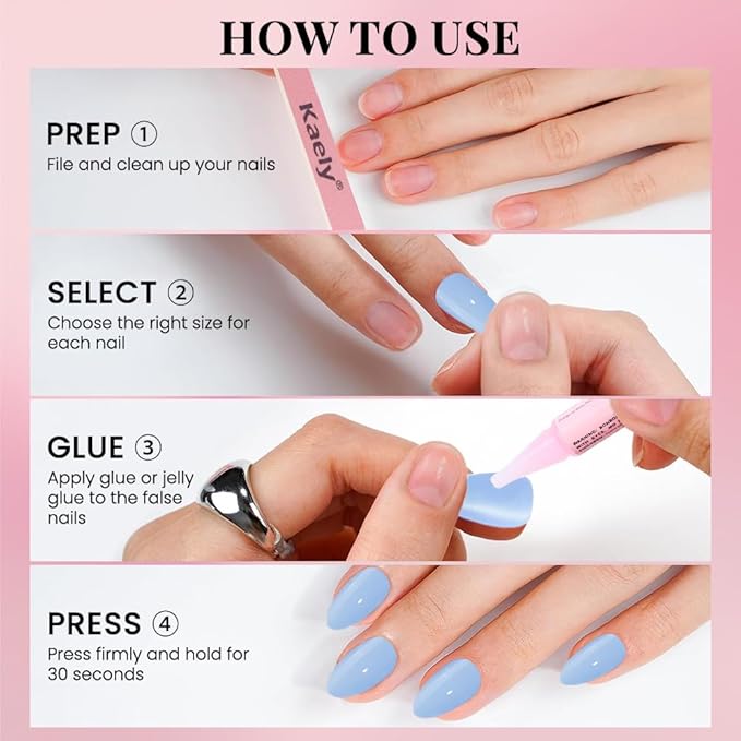 evpct Glossy Press on Nails Short Almond Short for Women, Aqua Blue Fake Nail with Glue Salon Quality Reusable Stick on Nails In 15 Sizes 30Pcs Full Cover False Nail Soft Gel Set Kit for Gift, 06