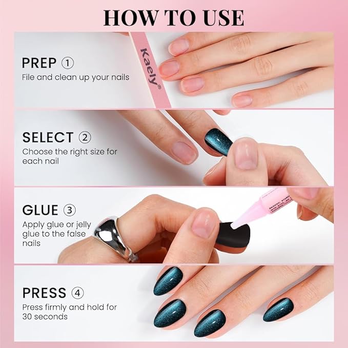 evpct Dark Blue Press on Nails Almond Short, Sapphire Royal Blue Cat Eye Glitter Press on Nails for Women Gift, Soft Gel Press Glue On Nail with Nail Glue, 60Pcs Reusable Acrylic Fake Nails Kit