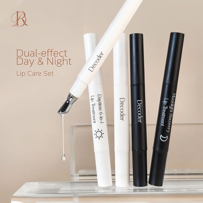 Decoder Day & Night Lip Care Set | 3 Lip Oils + 2 Night Lip Balms | Glossy Finish, Fast-Absorbing, Repair and Deep Nourishing | Stainless Steel Applicator, Vegan-Friendly, 5 x 0.05Oz