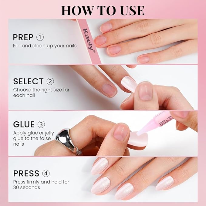 evpct Cat Eye Press on Nails Almond Short, Cat Eye Stick on Nails Press on, Nude Pink Glitter Short Almond Press Glue on Nails, Fake Nails Press ons with glue, 30Pcs Reusable Acrylic Fake Nails Kit