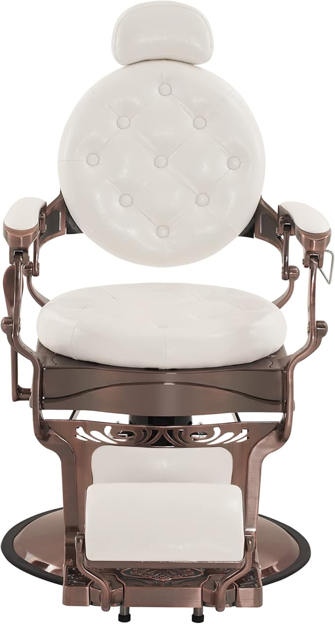 BarberPub Heavy Duty Metal Vintage Barber Chair All Purpose Hydraulic Recline Salon Beauty Spa Chair Styling Equipment 8914 (White with Reddish Bronze Frame)